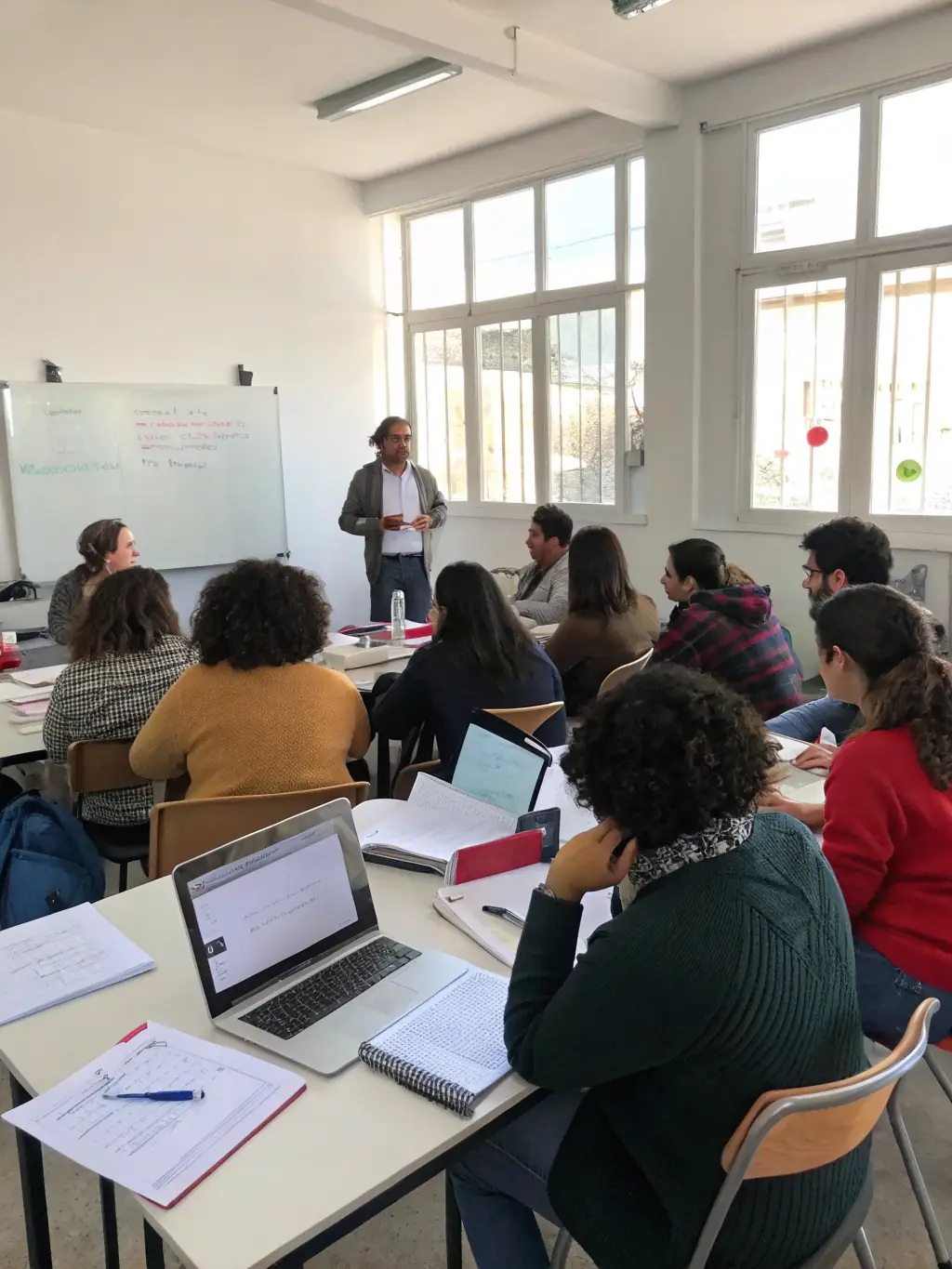 A photo of a workshop session at a procure.uno conference, with participants actively engaged in a hands-on activity. The facilitator is guiding the group.
